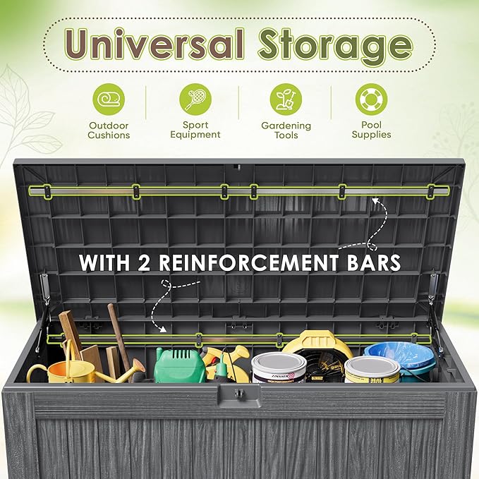 Devoko 125 Gallon Outdoor Storage Box, Waterproof Resin Deck Box for Patio Furniture, Lockable Container for Garden Cushions & Pool Supplies (Gray, 125 Gallon)