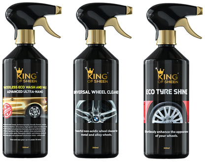 King of Sheen Waterless 11 Piece Car Cleaning Kit, to Clean Your Entire Vehicle to a showroom Standard. Ideal Car Gift Set for the Car Enthusiast.