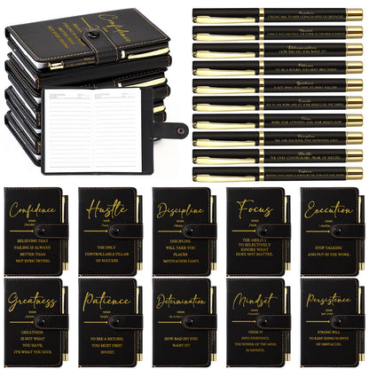 Tenceur 10 Sets Teacher Appreciation Gifts in Bulk Pocket Notebooks with Pens Motivational Leather Journals for Staff Employee Teacher Students Office School Supplies (Black)