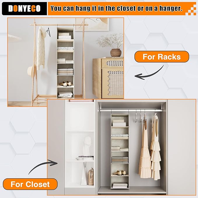 Hanging Closet Organizer, Easy Mount Foldable 6-Shelf Hanging Closet Wardrobe