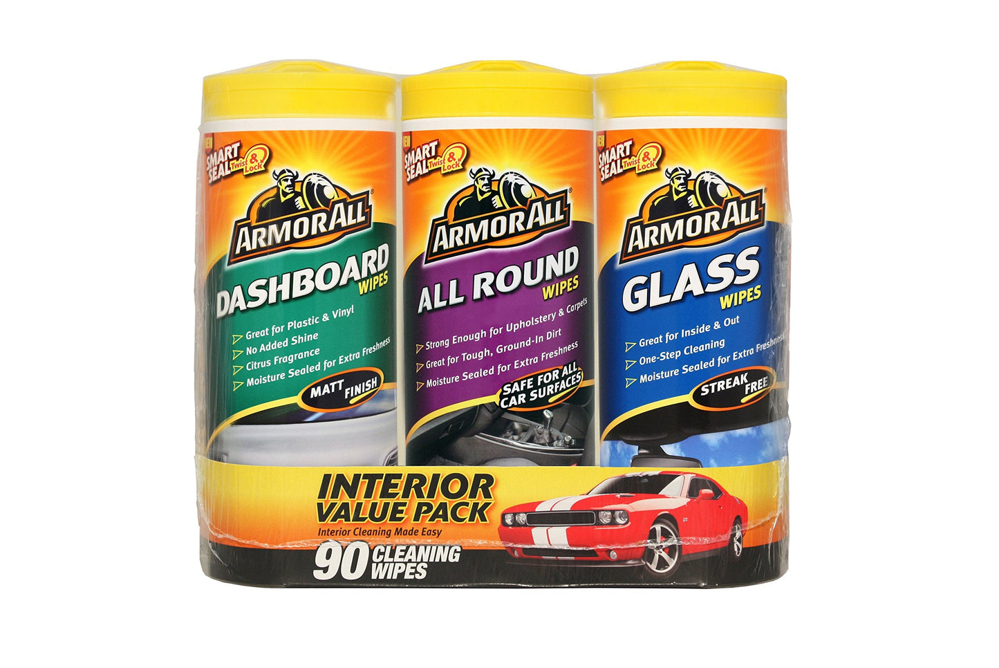 Armor All Car Interior Cleaning Wipes Pack for Dashboard, Glass & All Around Interior, Set of 3 x 30 Wipes (90 Total Wipes)