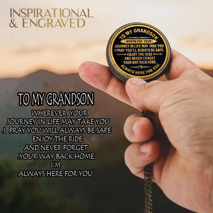 Gift for Grandson Brass Compass with Box Engraved Quote | Memory Present to My Grandson Birthday, Baptism, Graduation, Confirmation, Love, Gift idea by Grandpa Grandma, Greeting Card
