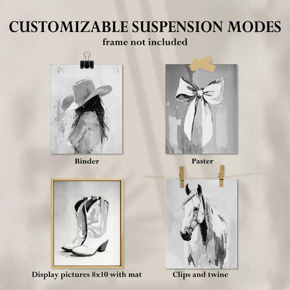 DOFQZ Western Coastal Cowgirl Wall Art Prints Set of 4, Coastal Cowgirl Home Room Decor, Neutral Country Western Coquette Bow Horse Posters for Girls Bedroom Dorm Decor, 8x10 Unframed
