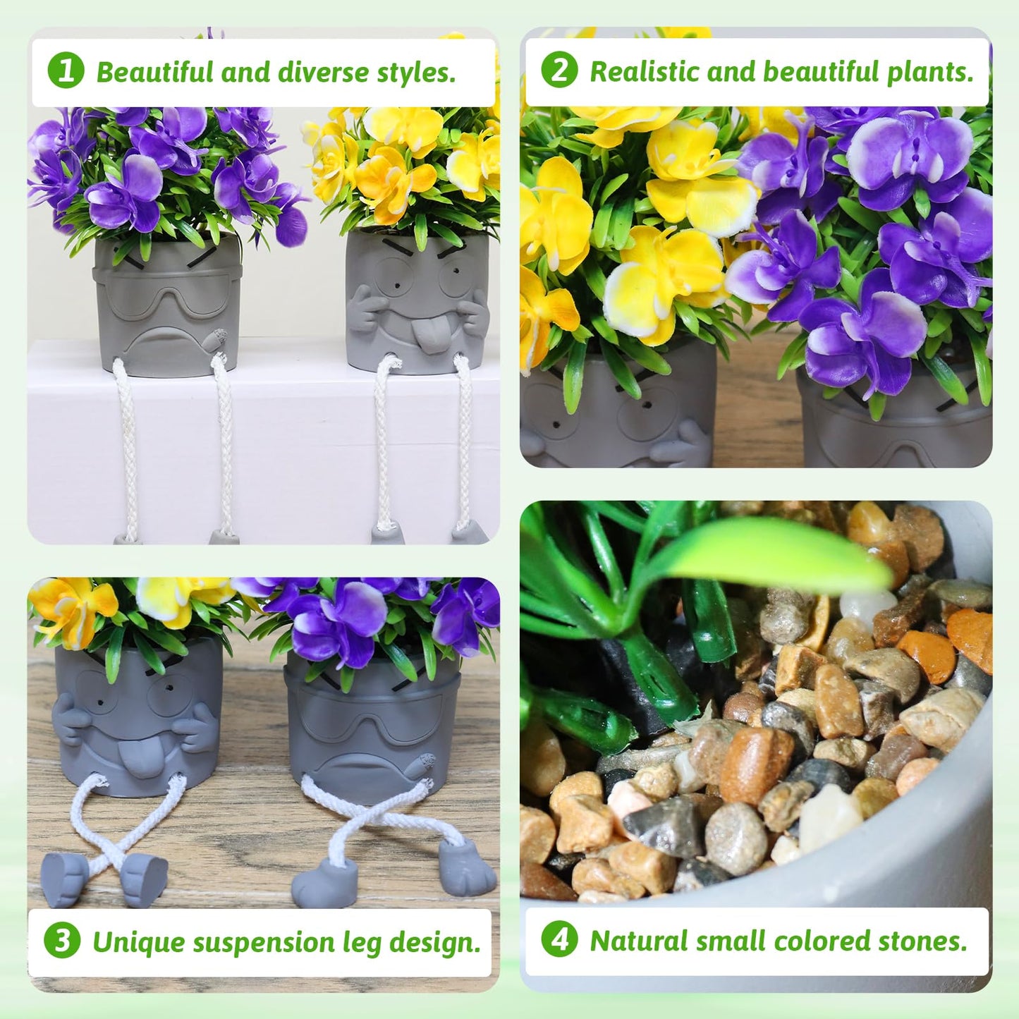 Zerzsy Set of 2 Cute Artificial Plants with Hanging Legs Fake Plant Flowers Summer Spring Decor - Desk Decor for Women -Small Faux Plants Office Shelf Decorations