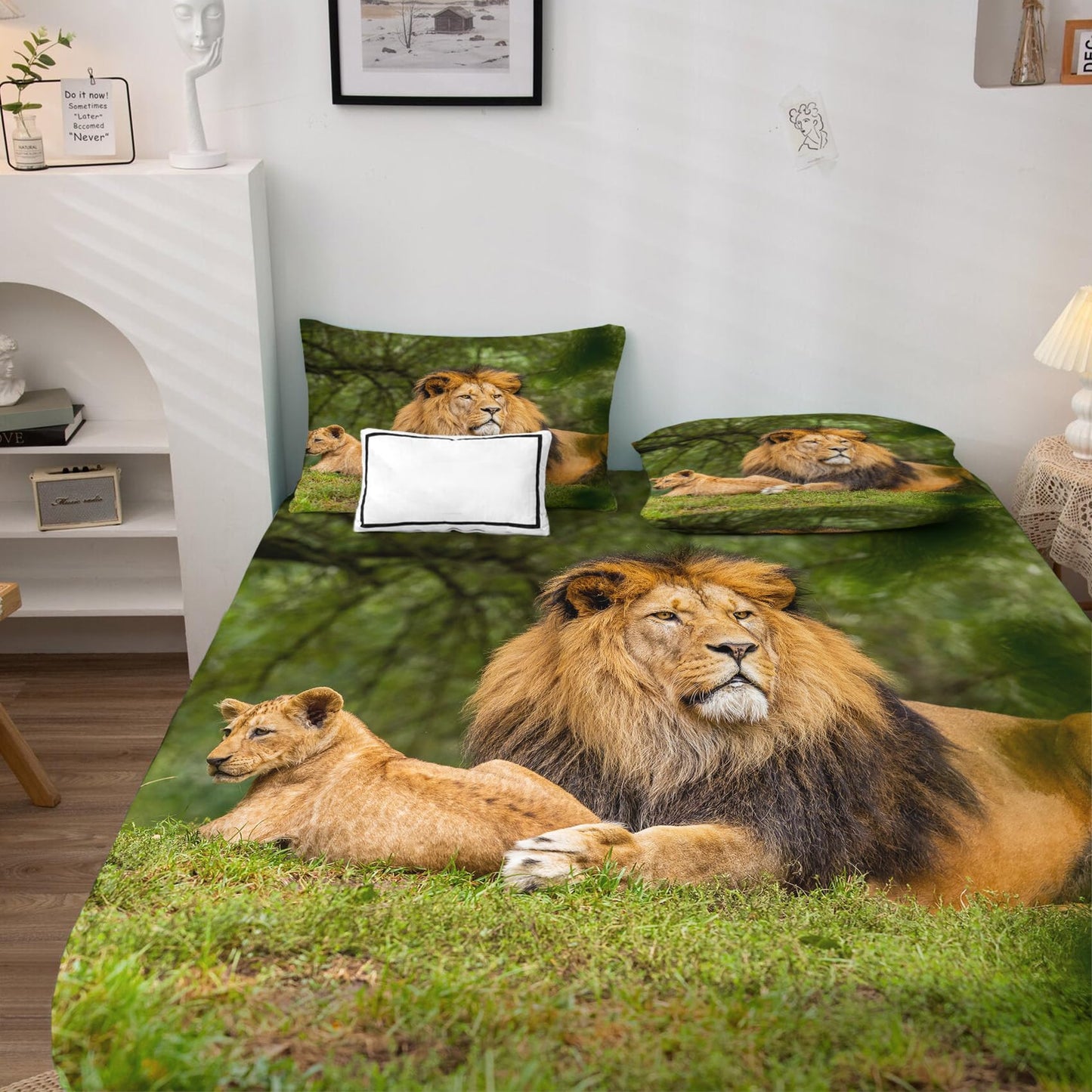 THYUNQ Lion Sheets Full Size Bed, 3D Animal Pattern Bedding Sheets & Pillowcases - 16 Inch Deep Pocket, Super Soft Microfiber Printed Sheet Set 4 Piece
