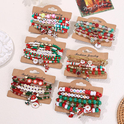 Cooluckday 36Pcs Christmas Bracelets Bulk Christmas Gifts for Women Friendship Bracelets Xmas Snowflake Snowman Bell Santa Claus Bracelets Stretch Bracelets as Party Gifts Bag Filler