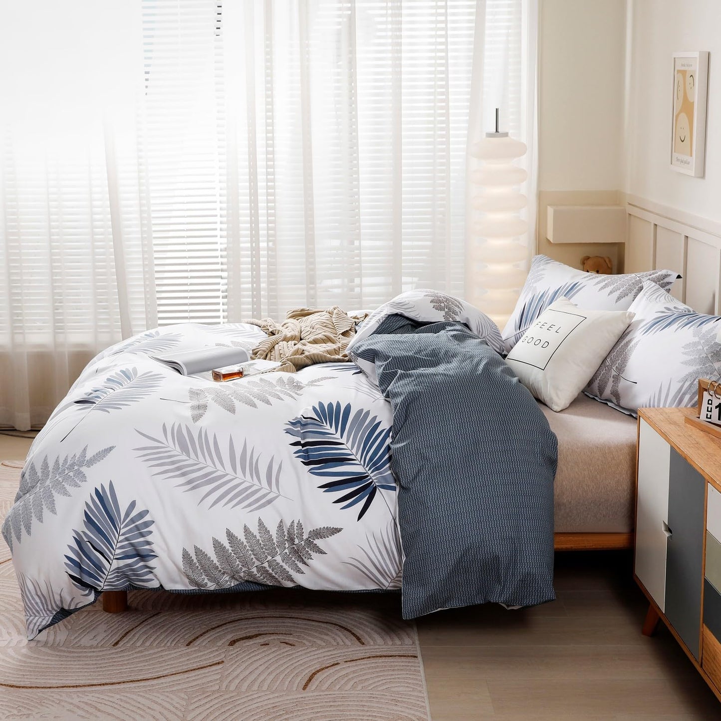 OAITE Duvet Cover Set,100% Cotton Comforter Cover with Leaf Pattern Duvet Cover Set,Soft Bedding Set Includes with 3 Piece (2 Pillow Shams,1 Duvet Cover)