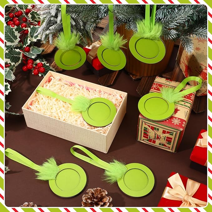 Blulu 24 Pack Lime Green Photo Frames Ornaments - Wooden Christmas Tree Decor for DIY Party Gifts