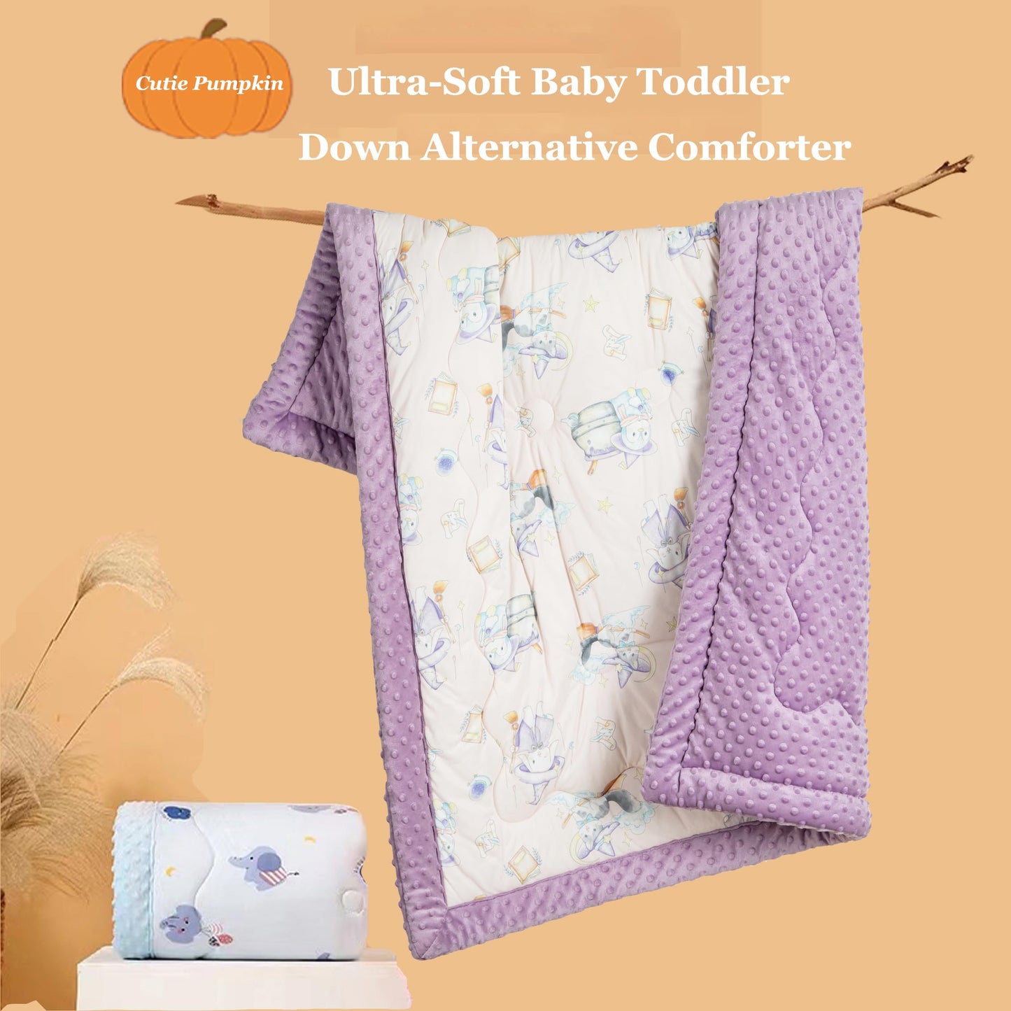 cutie pumpkin Toddler Comforter 47x59 Inch, Lightweight Down Alternative Quilted Blanket for Crib & Toddler Bed, Soft Minky Dots Baby Quilt, Machine Washable Year-Round Bedding