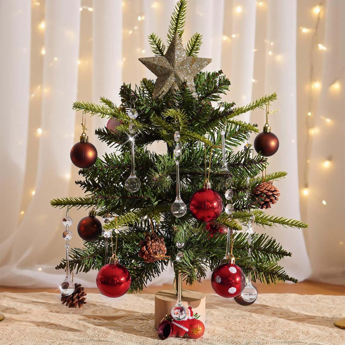 24 Pcs 3-Inch Christmas Tree Decoration Crystal Ornaments，Teardrop Pendants with Hanging Hook for Holiday Decor, Centerpieces, Chandeliers & Party Supplies (3"×0.9")