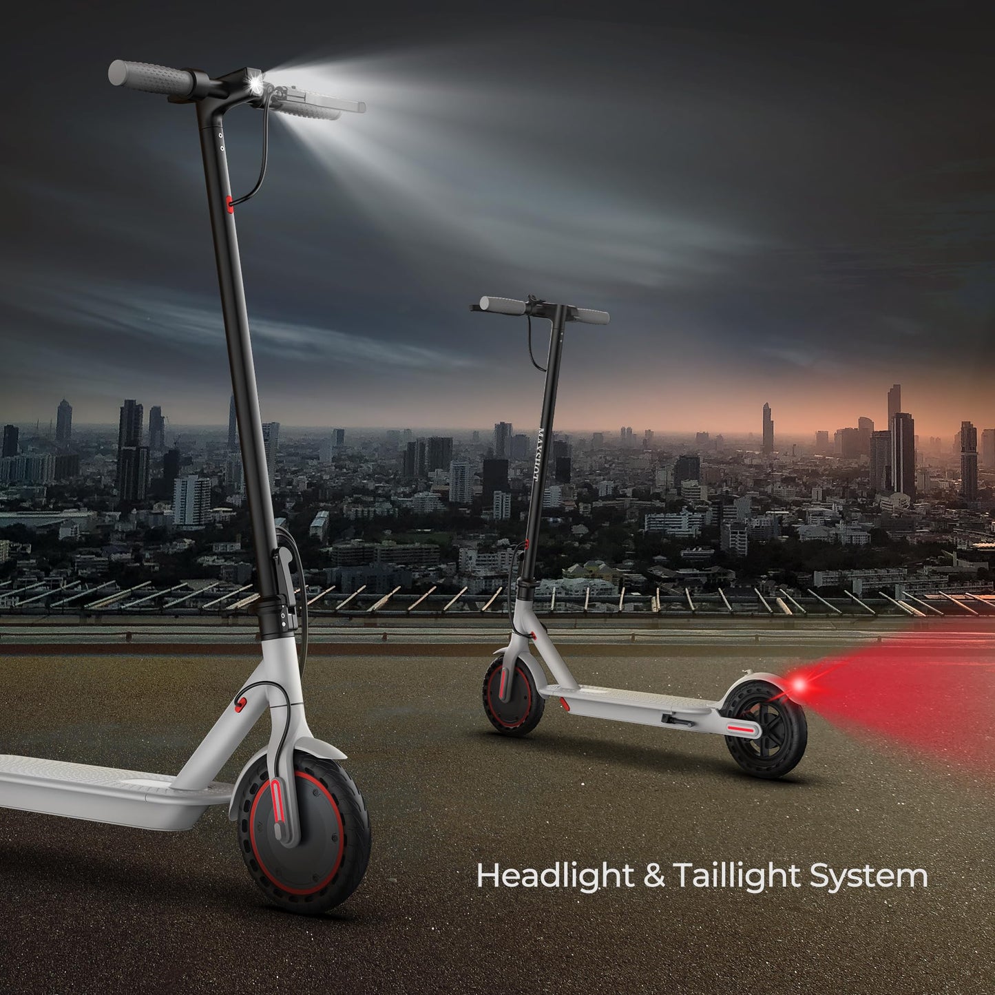 MAXSHOT Electric Scooter for Adults, 8.5" Solid Tires, 350W Motor, 19 MPH, 21 Miles Range, White Folding E-Scooter with App & Dual Brakes