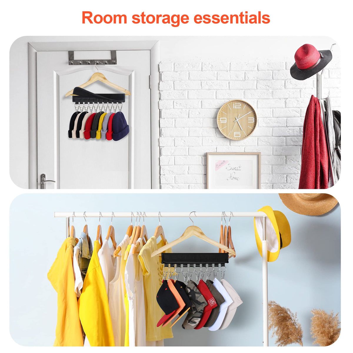 Hat Rack for Baseball Caps Hat Organizer Holder for Hanger & Room Closet Display, 2Pack 10 Hat Storage Clips for Hang Ball Caps Winter Beanie & Accessories, for Men, Women Gift (2PC Black)