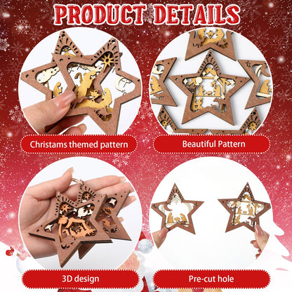 Bucherry 6 Pcs Wooden Christmas Nativity Scene Ornaments Bulk, 2025 Christian Religious Jesus Ornaments for Christmas Tree Nativity Scene Gifts, The Birth of Jesus Decoration(Classic Style)