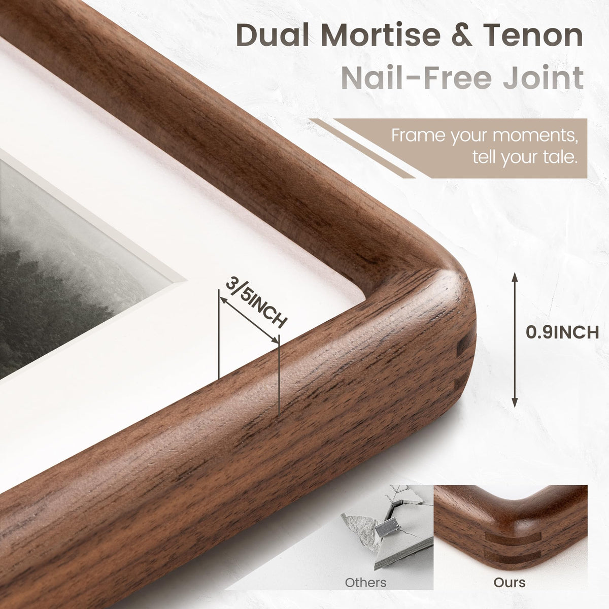 FLYJOE 11x14 Picture Frame, Natural Solid Walnut Wood Photo Frame with HD Tempered Glass, Rounded Corner Wooden Frame 11 x 14 Matted to 8x10, Horizontal or Vertical Wall Mounting