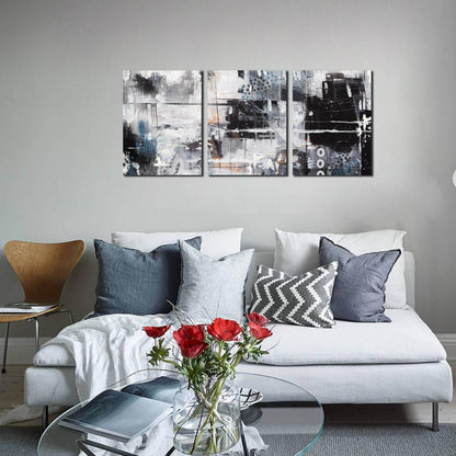 HUBOSKN Abstract Wall Art for Living Room - Modern Black and White Wall Art for Bedroom - Home Office Wall Decor Size 12" x 16" x 3 Piece