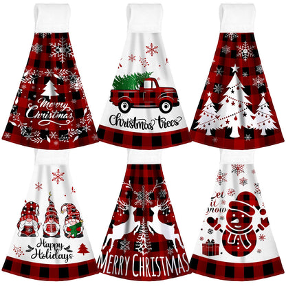 Jingmore 6 Pcs Christmas Hanging Kitchen Towels with Loop Buffalo Plaid Red and Black Hand Tie Towels Microfiber Drying Baking Cooking Cloth