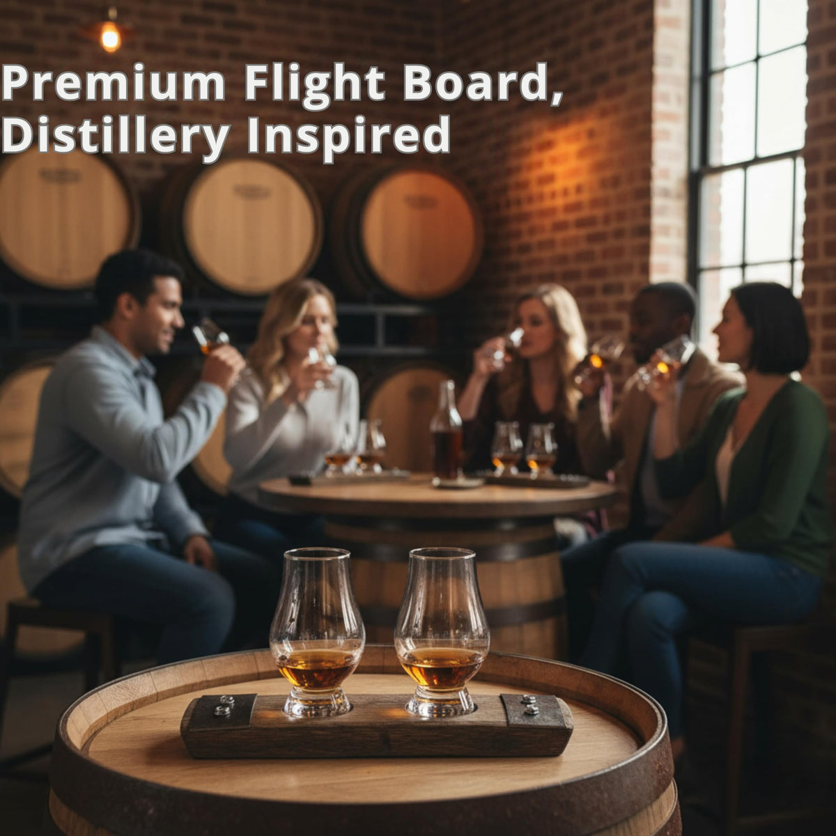 Barrel-Art Premium 2 Glass Whiskey Flight/Whiskey Coaster/Crystal Glass Holder/Bar Decor (With Crystal Glasses)