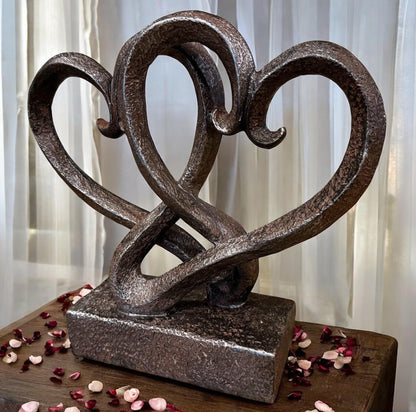 Top Brass Entwined Hearts Tabletop Decor, Two Hearts Love Unity Sculpture – Cast Iron Finish Resin Statue, Romantic Gift for Couples, Wedding & Anniversary, 11 Inches Tall