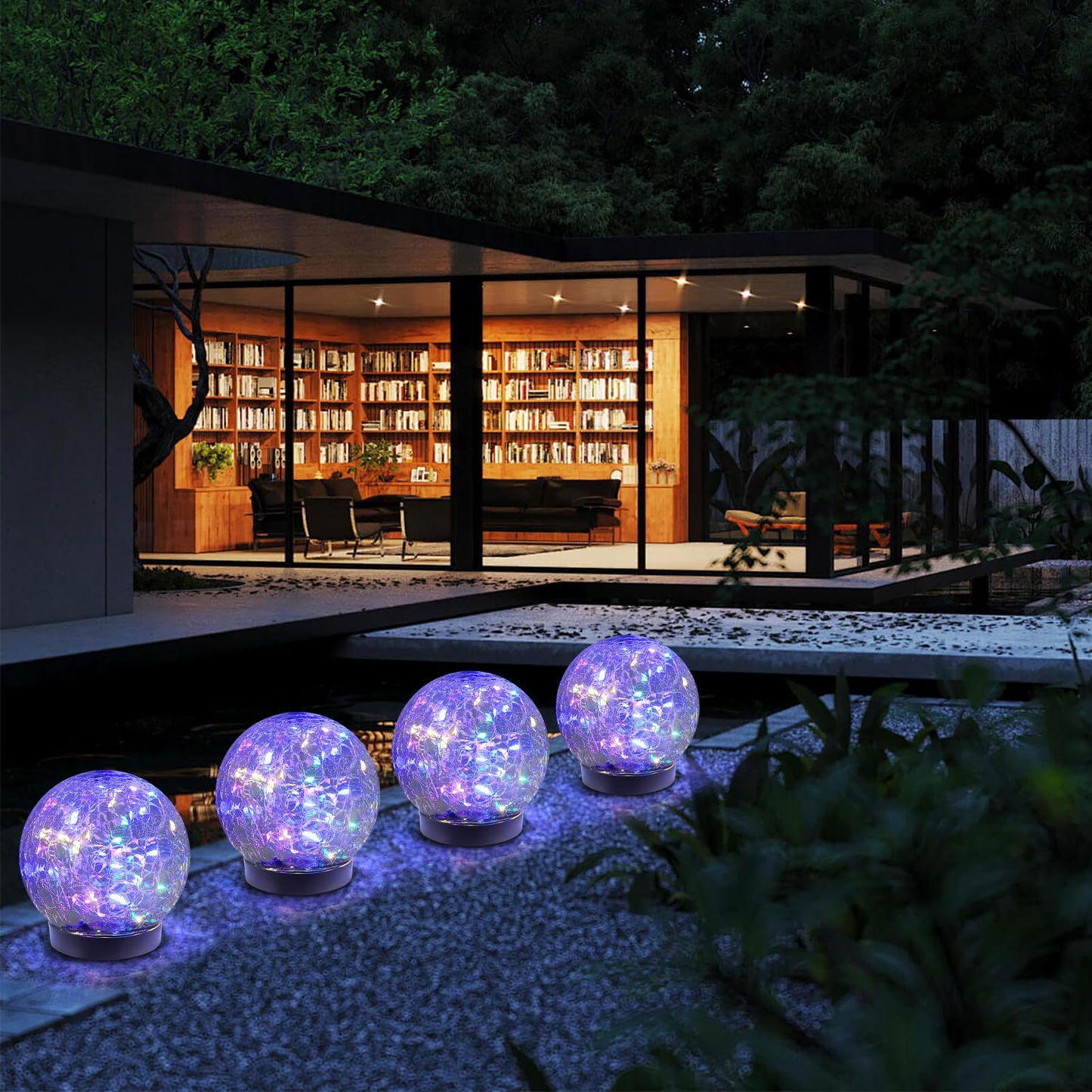 MLKNK Solar Globe Lights Outdoor Waterproof-Solar Balls-Solar Garden Lights-Orbs for Outside 4 Pack Cracked Glass Ball for Lawn Patio Yard Backyard Decorations