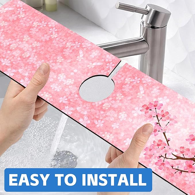 Spring Cherry Blossom Kitchen Sink Splash Guard Absorbent Fast Drying Mat