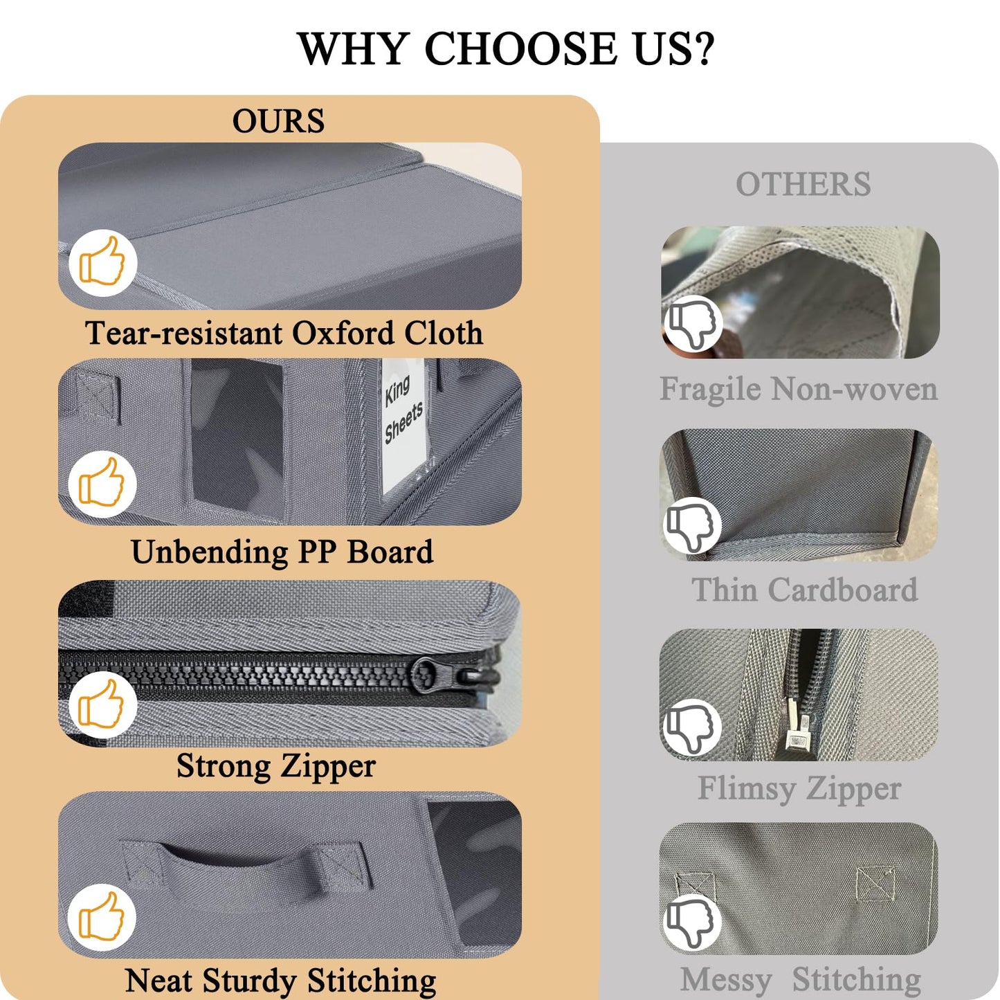 combocube 4 Pack Foldable Bed Sheet Storage Organizer Box for Linen Closet, with Window and Label, King or Queen Size Bedding Storage Boxes, Space Saving Container with Zip for Sheets, Covers, Clothes