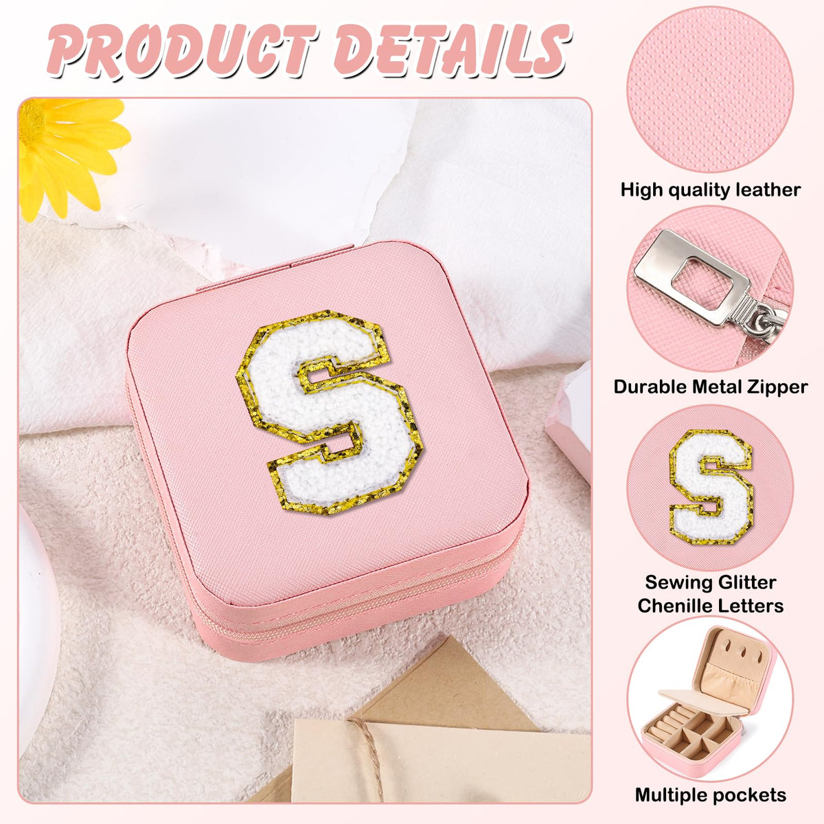 URSKYTOUS Travel Jewelry Case For Women Girls Personalized Small Jewelry Box Cute Mini Jewelry Organizer Holder for Women Birthday Gift for Girlfriend Wife Couple Gift Anniversary Christmas Gifts(S)