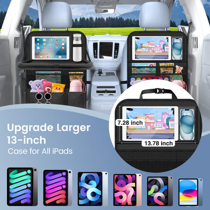 Oneyus Car Seat Organiser, Car Organiser Large Car Organiser Back Seat for Kids Multifunctional Waterproof Car Back Seat Organiser with Folding Table, Tablet Pockets and Many Pockets