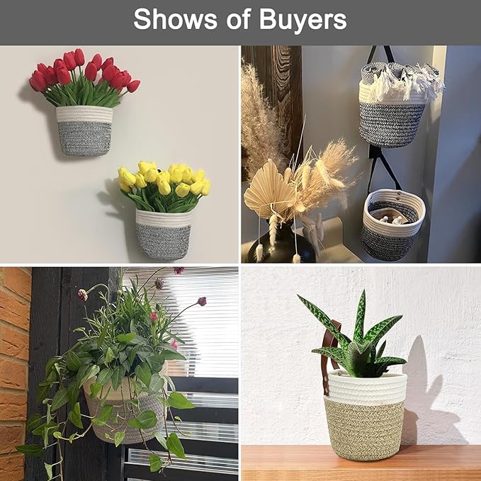 Cotton Rope Hanging Baskets for Organizing 2 Pcs Round Small Wall Basket