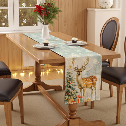 VIV CHERBL Christmas Table Runner with Reindeer, Snowflakes & Christmas Decorations, Table Decoration for Dining Party and Home Decor,36x13 inches