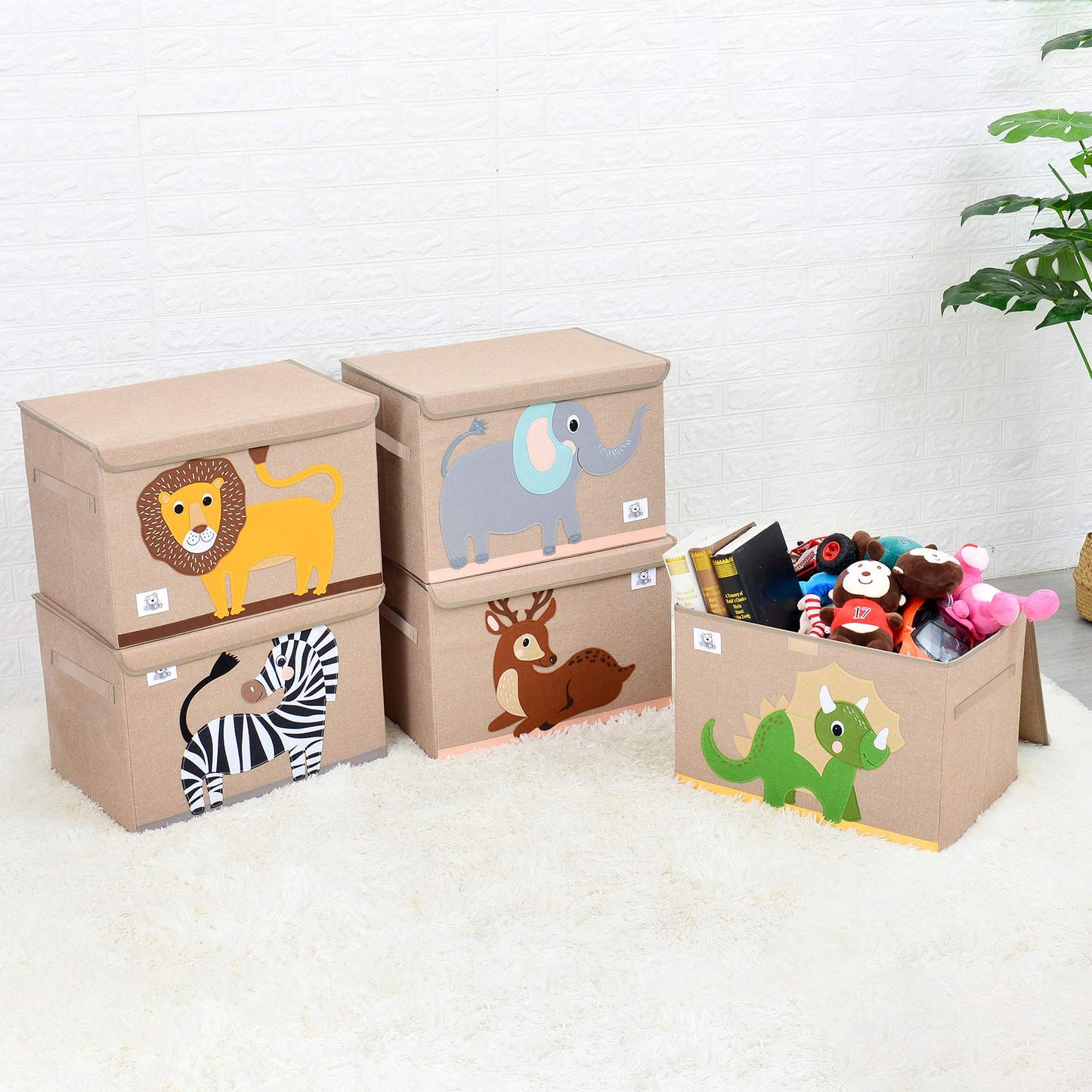 CLCROBD Foldable Kids Large Toy Chest with Flip-Top Lid, Collapsible Fabric Animal Toy Storage Organizer/Bin/Box/Basket/Trunk for Toddler, Children and Baby Nursery (Dinosaur)
