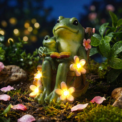 Thyle Frog Miniature Garden Statues Solar Family Reading Frog Garden Statue in Rocking Chair with LED Book Outdoor for Mom Women Grandma Patio Yard Lawn Decor Birthday Gifts Housewarming Decoration