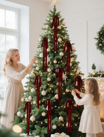 SIMISI RIBBON Burgundy Long Velvet Bows Ornaments for Christmas Tree, Wreath, Garland, Swag, Staircase, Fireplace, Door (15 * 24 inch, 6 Pieces)