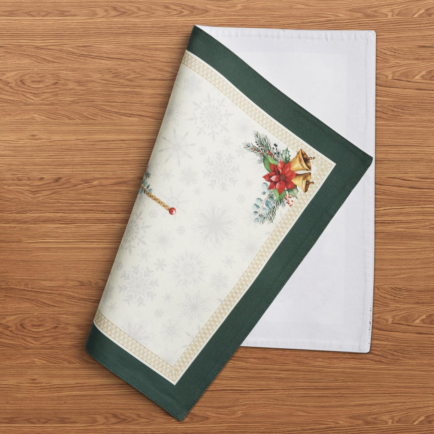 Christmas Placemats Set of 4 – 100% Canvas Cotton, Green Gold & White Floral Screen Print, Holiday & Winter Table Mats, 14x19 Inch, Washable Reusable, Gift-Boxed Sustainable Dining & Kitchen Christmas