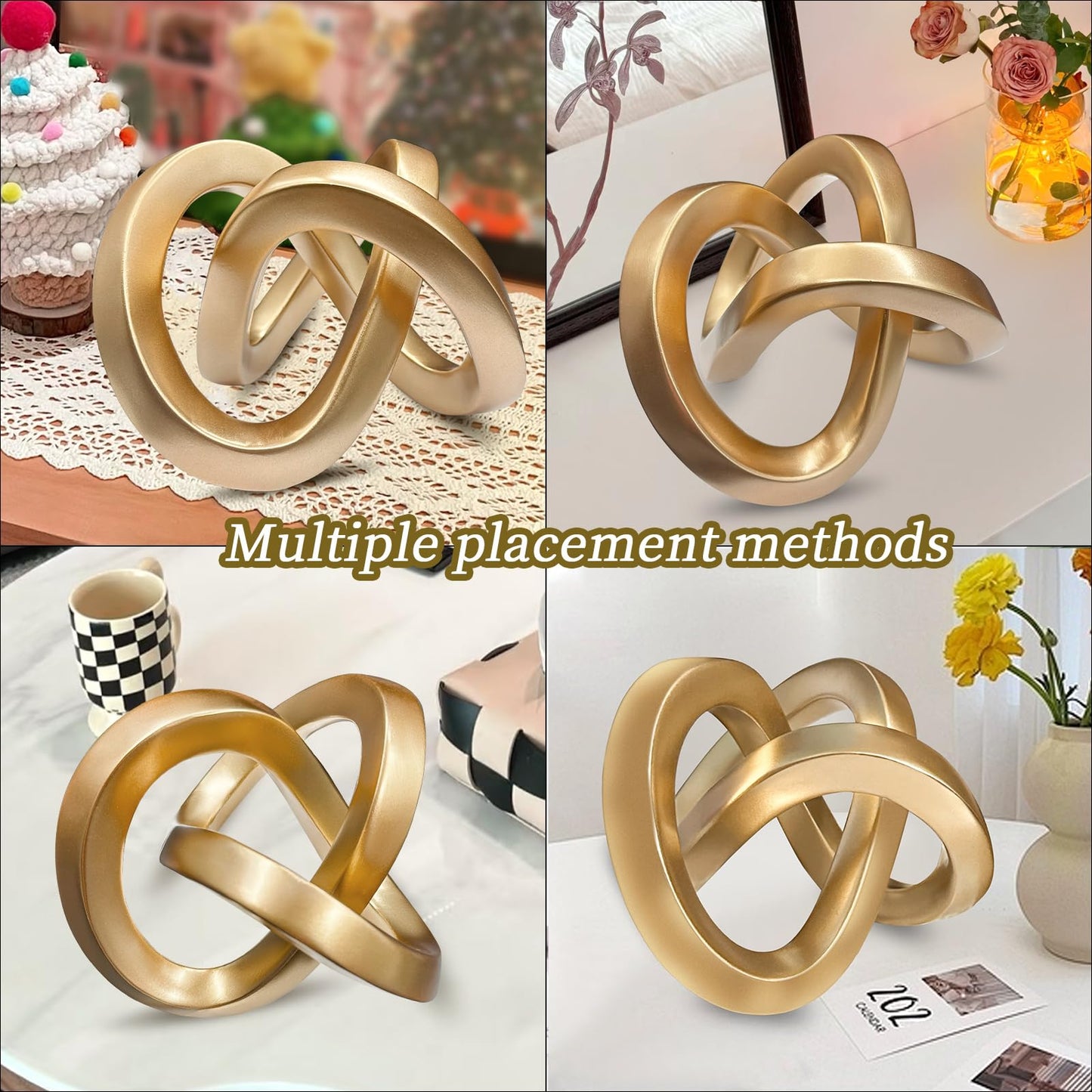 toytoto Modern Gold Geometric Sculpture Gold Knot Home Accent Decor,Multi-Angle Geometric Sculptures Statues for Living Room Bedroom Office Desk Bookshelf Coffee Table Home Decorations