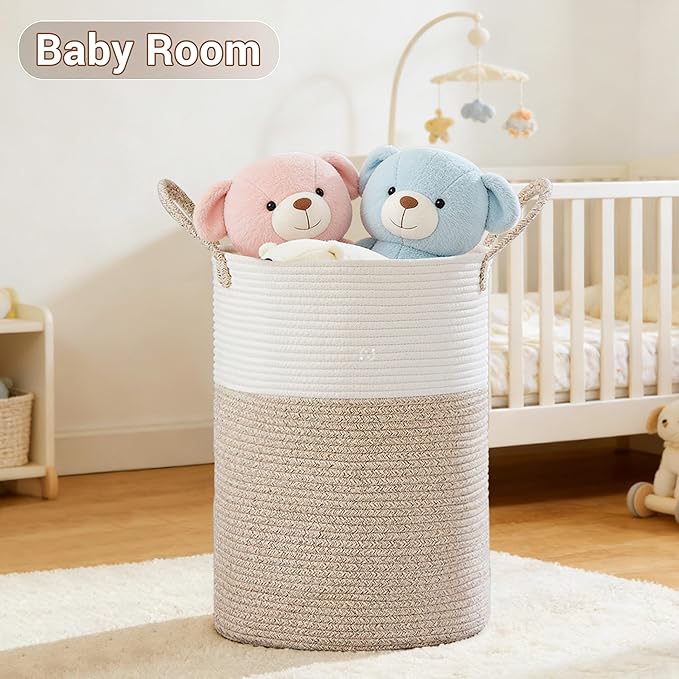 Tall Laundry Basket with Handles, 100L Portable Dirty Clothes Hamper, Boho