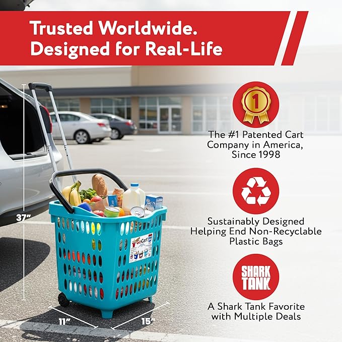dbest products Bigger GoCart Grocery Cart Rolling Shopping Laundry Basket on