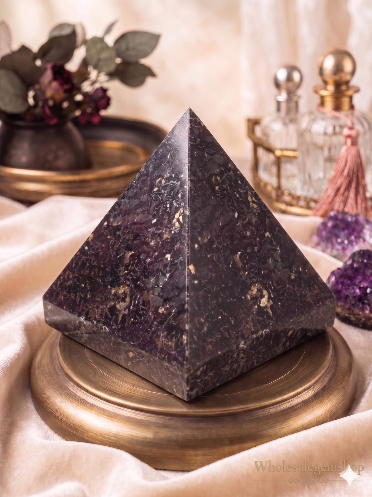 GEMSCITE Larvikite Pyramid Crystal Healing Stones - 2" Great Pyramid Figurine of Natural Stone for Meditation, Reiki, Chakra Balancing, Handcrafted