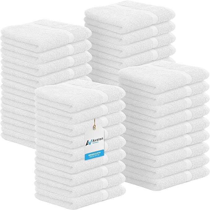 Avalon Towels Cotton Washcloths – Size 12x12 Inches, 100% Ring Spun Cotton