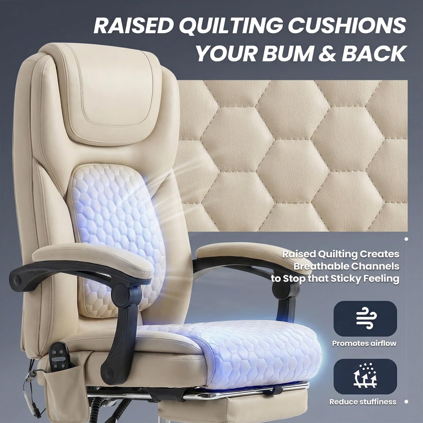 MALOL Massage Office Chair Set of 2 with 3-Level Heat and Footrest – 20-Min Easy Assembly, 300 lbs Big and Tall Desk Chair, PU Leather Ergonomic Executive Computer Chair with Side Pocket, Beige