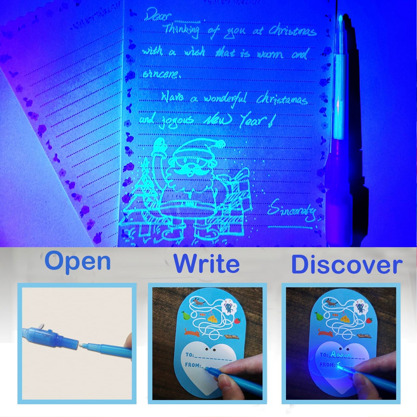SCStyle 56 Pcs Party Favors | Valentines Day Cards 28Pcs and 28 Invisible Ink Pen with UV Light,Writing Secret Information Bag Gifts for Students Classroom Favors,Valentines Day for Kids Gifts Set