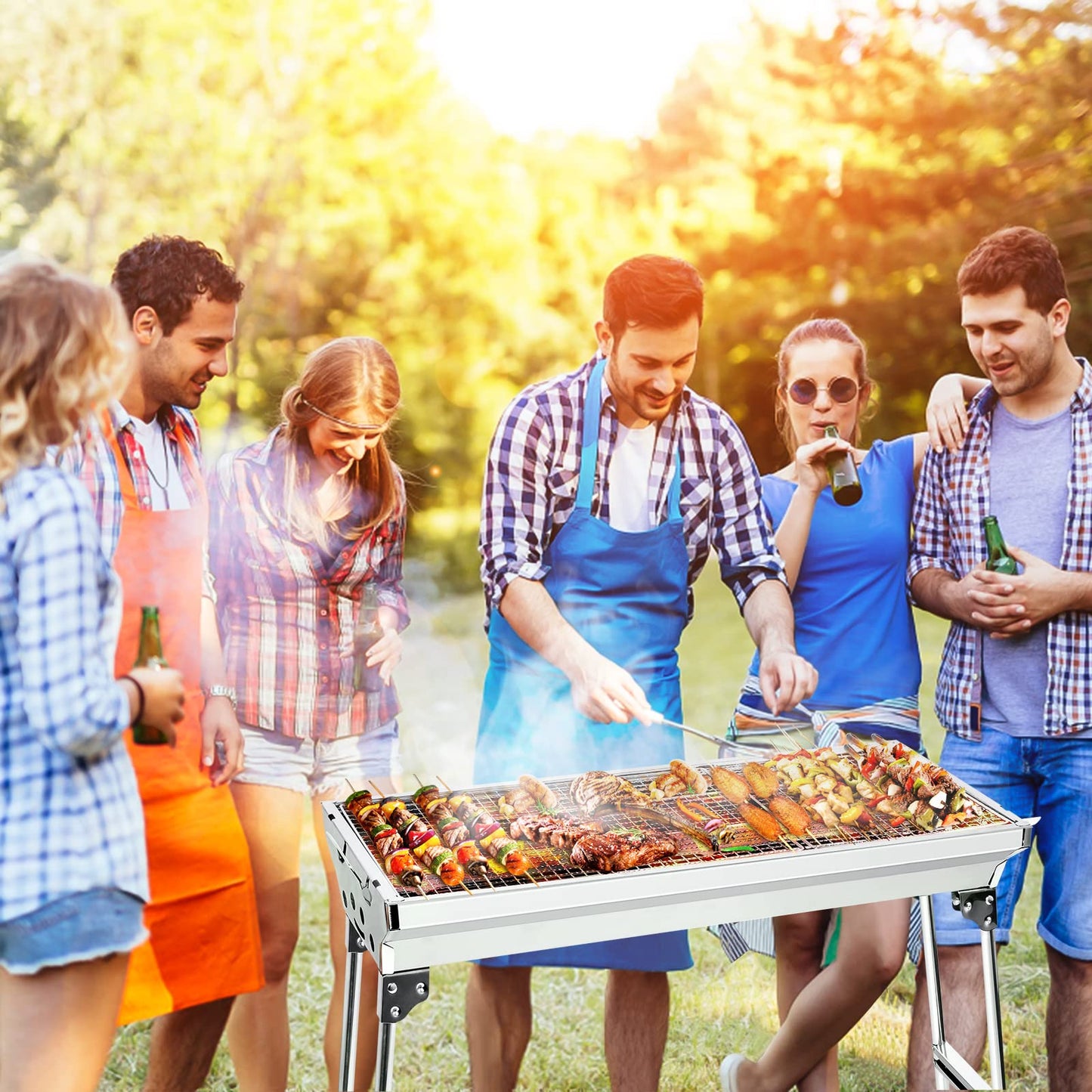 Uten Barbecue Grill, Stainless Steel BBQ, Large Folding Portable BBQ Grill, Charcoal Grill for Outdoor Cooking Camping Hiking Picnics