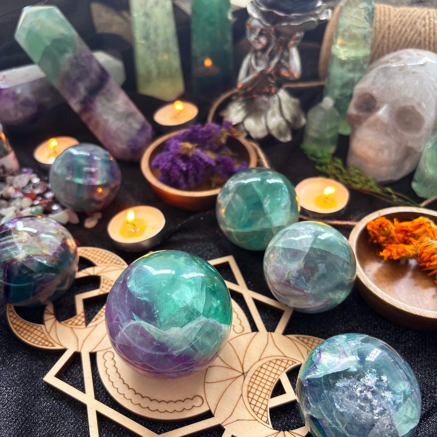 Rainbow Fluorite Crystal Sphere - 1.6-2.0" Inches, Gem-Grade Clarity, Witchcraft Supplies, Healing Crystal for Spooky Room, Ideal for Reiki, Chakra, Feng Shui, Meditation, Healing, and Home Decor