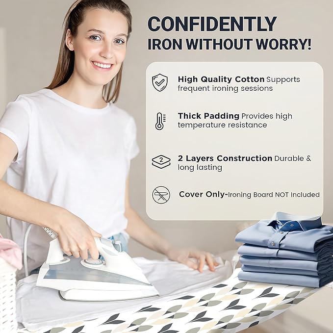 Ironing Board Cover and Pad 15"x54" Extra Thick Natural Cotton, Scorch and