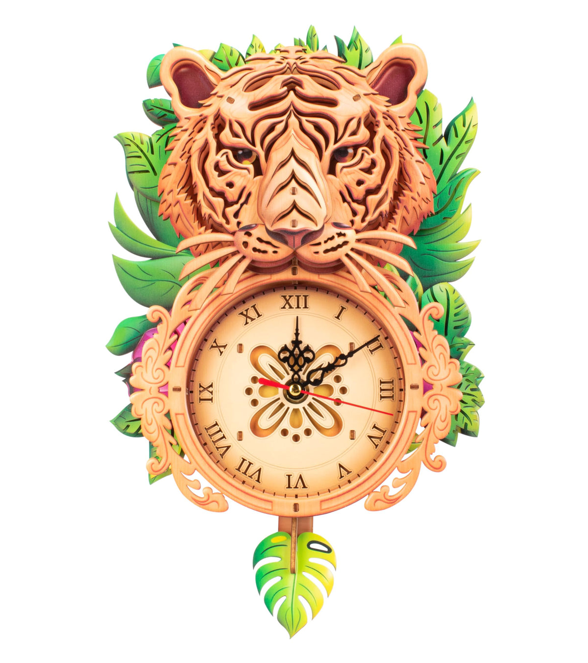 3D Wooden Puzzles Tiger Wall Clock Mechanical DIY Wall Clock Kit Model Building Kit Creative Craft Gift Home Decor for DIY Lovers Enthusiasts Brain Teaser Building Set Birthday Gifts
