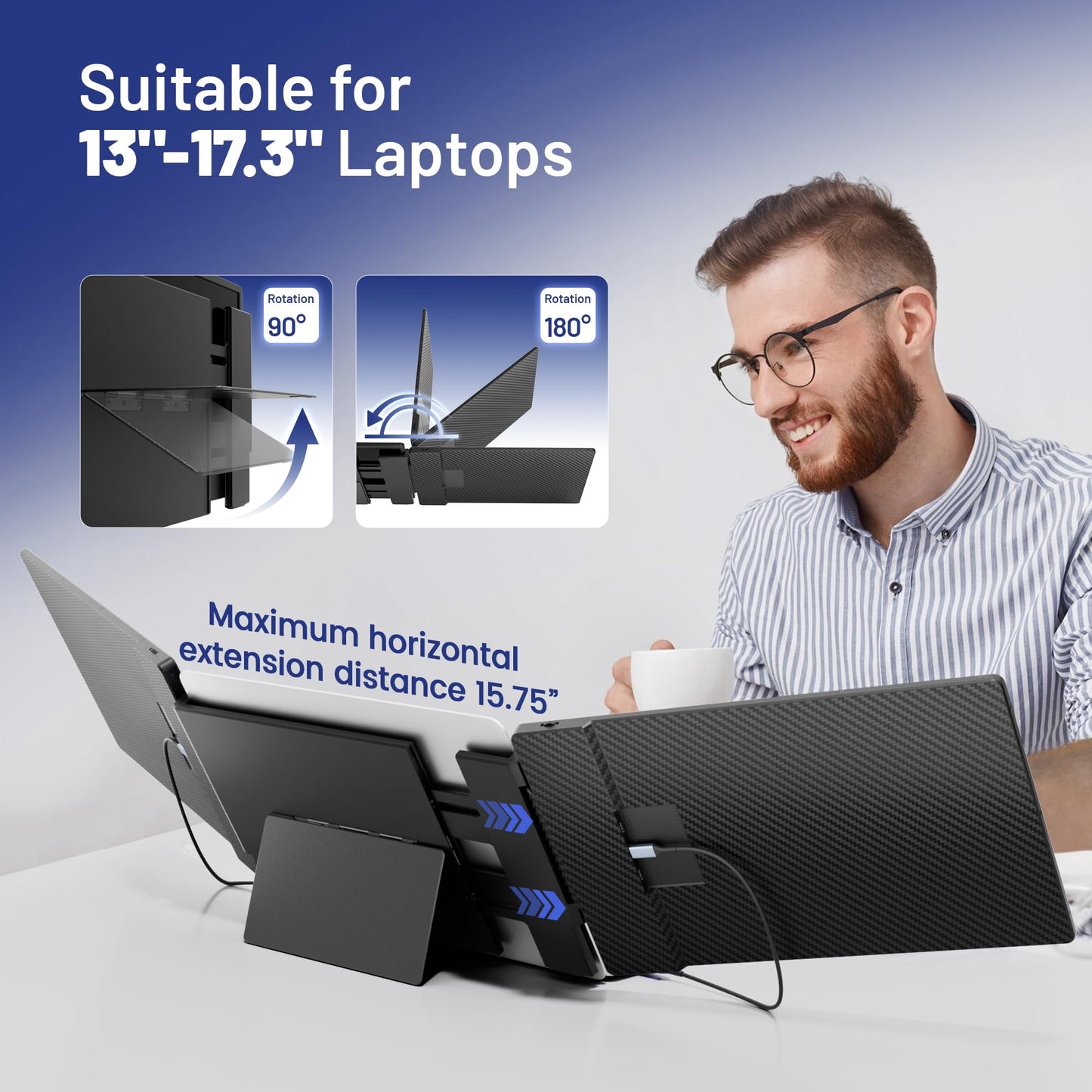 domyfan 14" Laptop Screen, S3 FHD 1080P IPS Triple Portable Monitor Laptop, HDMI/USB-A/Type-C Plug and Play, Compatible with Windows/Mac/Android/Chrome