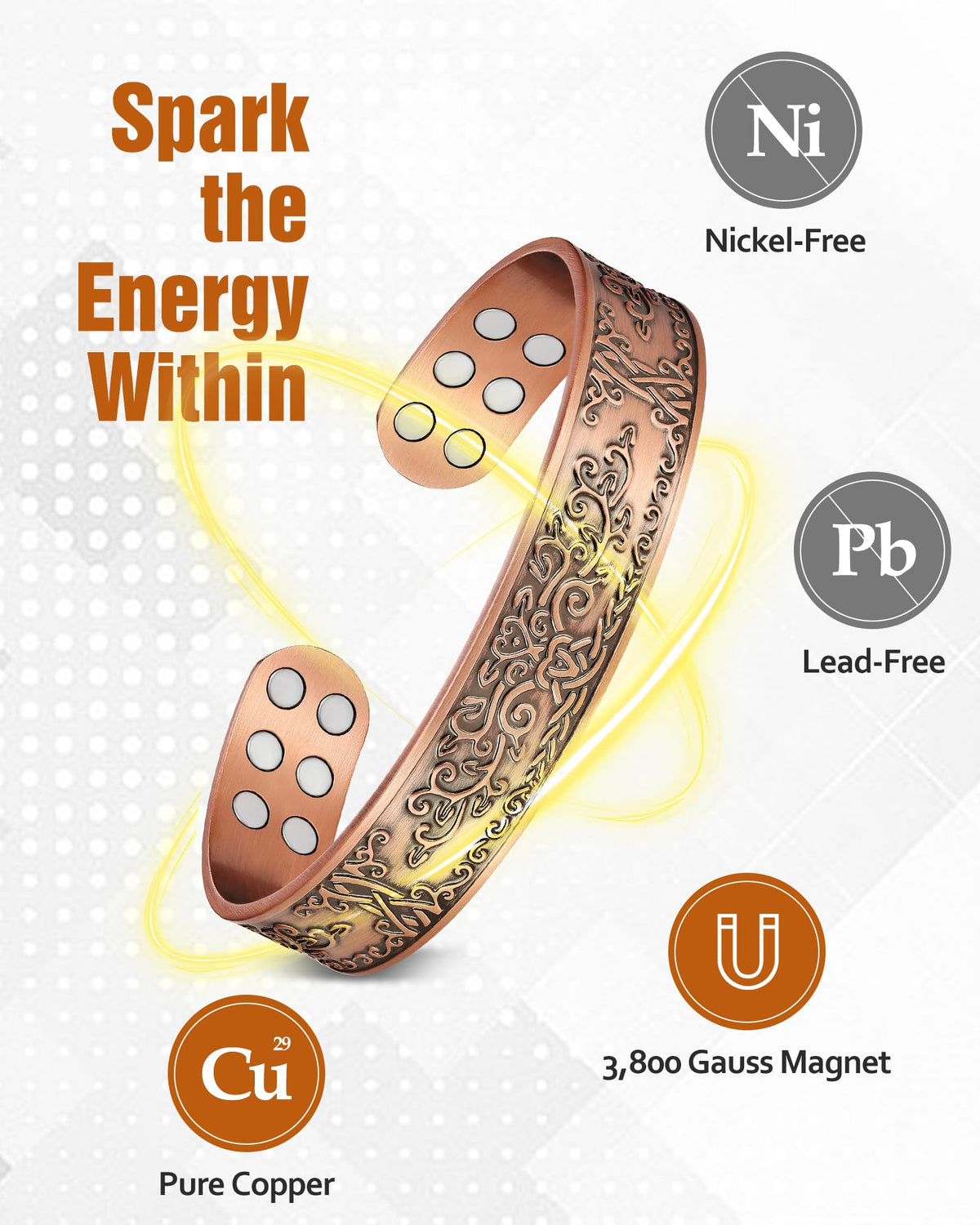 Jecanori Pure Copper Bracelets for Women Men, Magnetic Bracelets with Sizing Tool