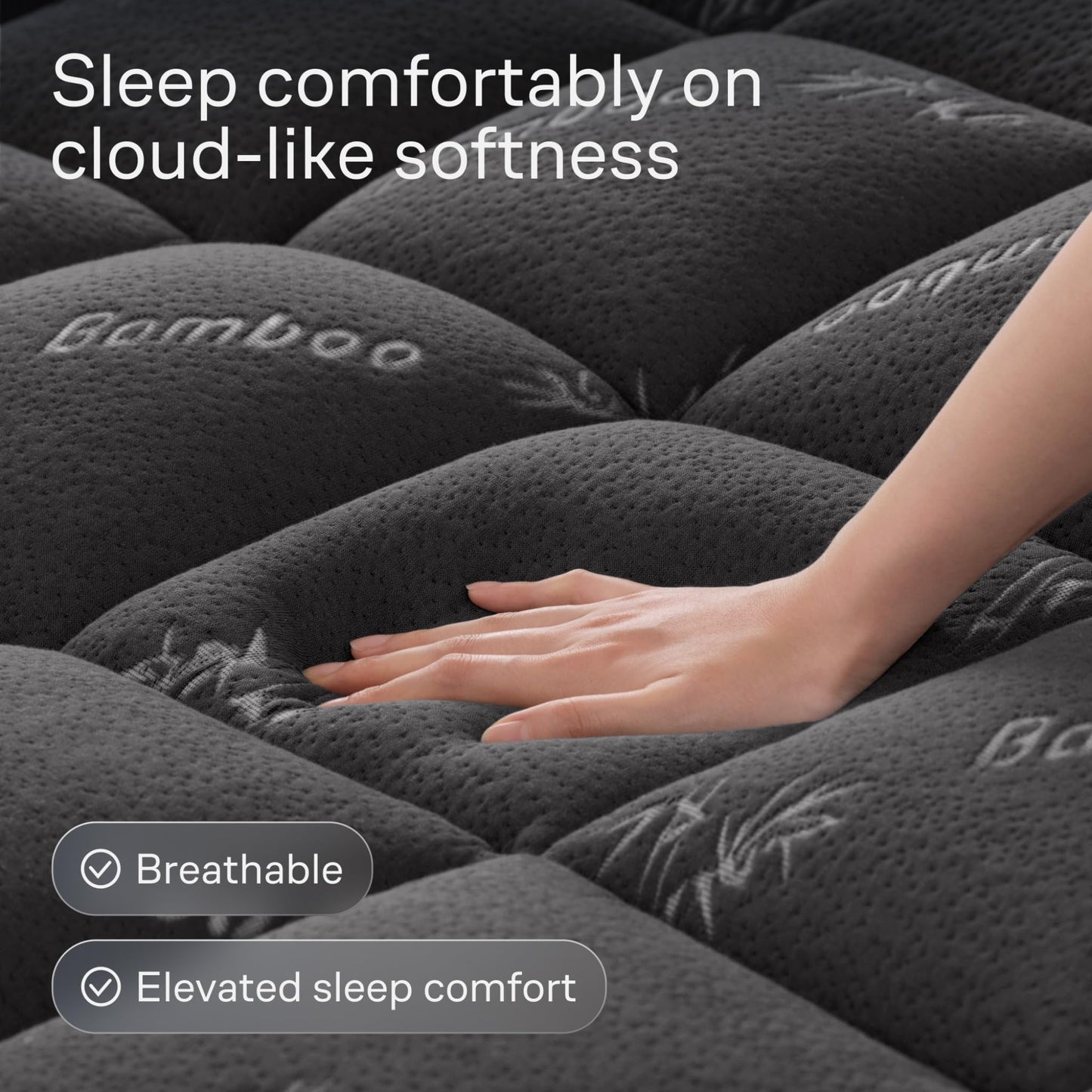 Niagara Sleep Solution Ultra Soft Queen Size Mattress Topper - Rayon Derived from Bamboo Pillow Top Mattress Pad for Back Pain Relief - Naturally Cooling for Hot Sleepers, Dark Gray