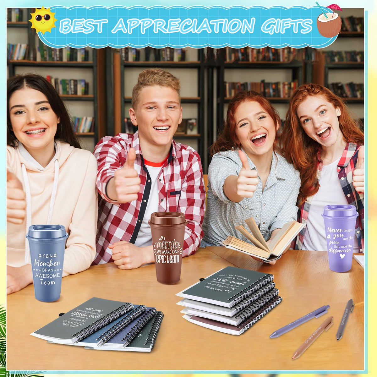 Teenyyou 90 Pcs Employee Appreciation Gift Set, 16oz Tumbler with Lid Notebook Pen Bulk Thank You Gift Holiday Party Favor for Office Coworker Teacher Staff Team (Dark Color,Elegant Style)