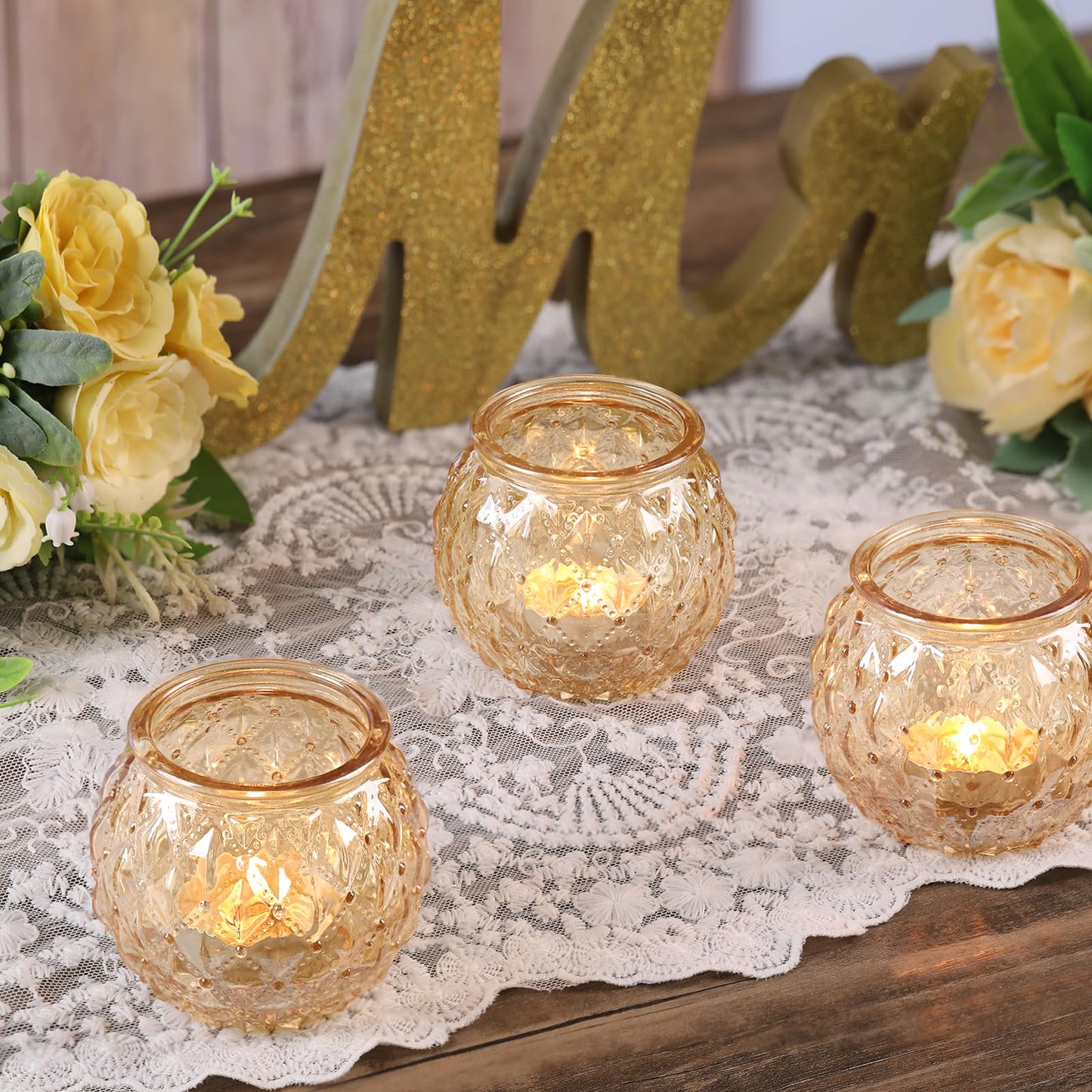 DARJEN Gold Votive Candle Holder Set of 20, Upgraded Size Tea Light Candle Holder Glass for Wedding Table Centerpieces, Elegant Candle Holder for Party, Proposals and Wedding Shower