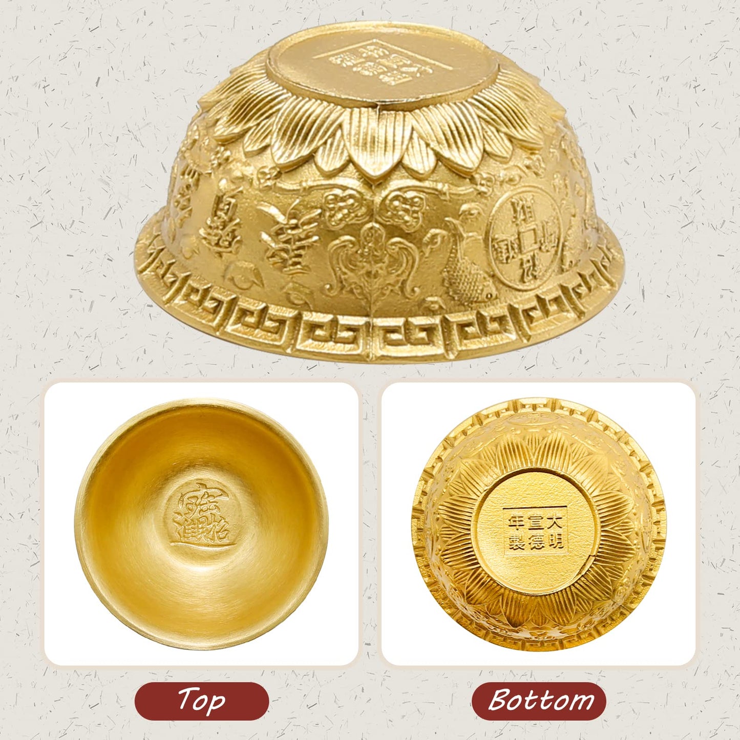 LIDSCURA 3.1 inch Feng Shui Treasure Basin Wealth Prosperity Bowl, Mini Brass Cornucopia/Golden Offering Bowl Good Luck Table Centerpieces Home Office Decorations(Golden)